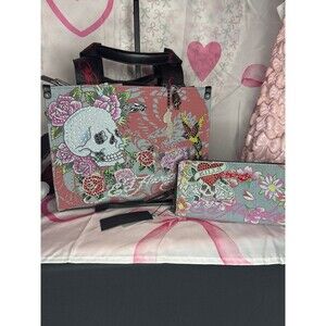 ED HARDY Denim Blue Satchel Tote and Wallet